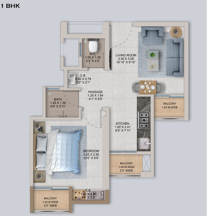 Puravankara Palmvista Shilphata 2BHK Plan